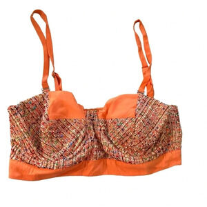 Ark & Co tweed crop top, bra top orange and white, pit to pit 17"